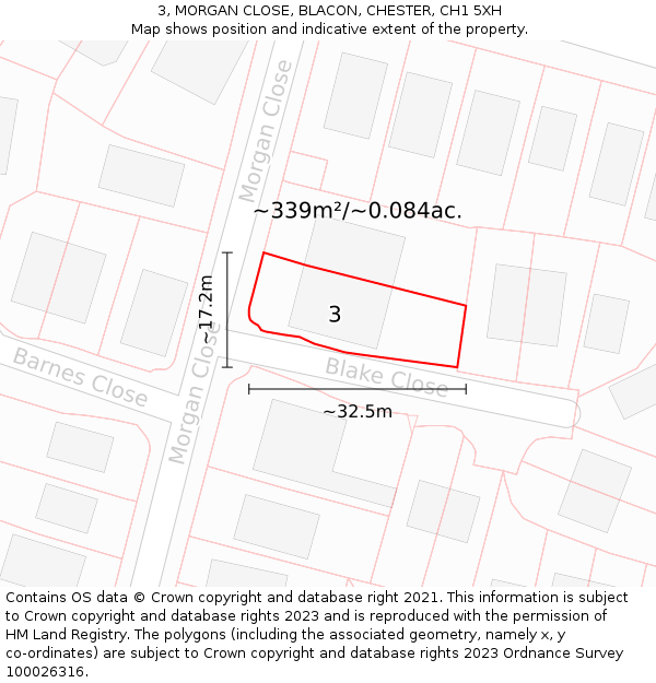 3, MORGAN CLOSE, BLACON, CHESTER, CH1 5XH: Plot and title map