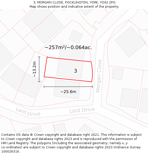 3, MORGAN CLOSE, POCKLINGTON, YORK, YO42 2PG: Plot and title map