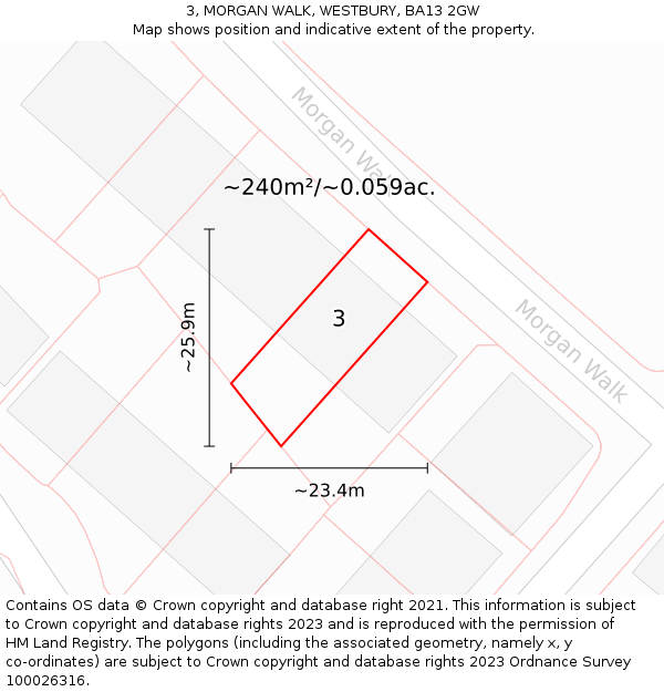 3, MORGAN WALK, WESTBURY, BA13 2GW: Plot and title map