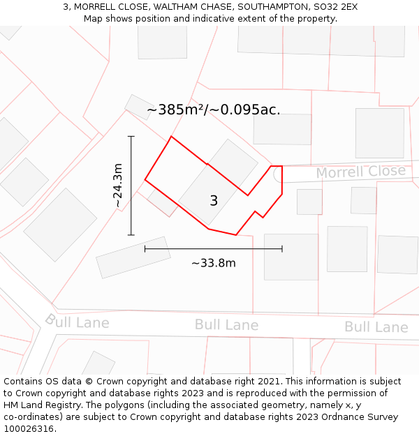 3, MORRELL CLOSE, WALTHAM CHASE, SOUTHAMPTON, SO32 2EX: Plot and title map