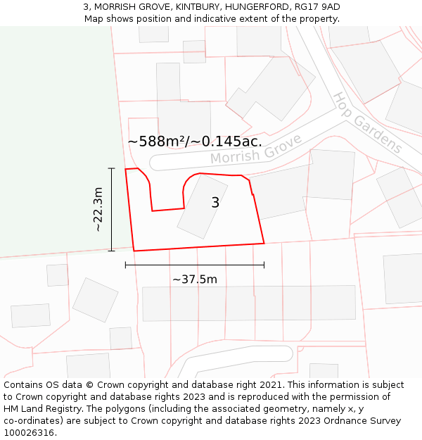 3, MORRISH GROVE, KINTBURY, HUNGERFORD, RG17 9AD: Plot and title map