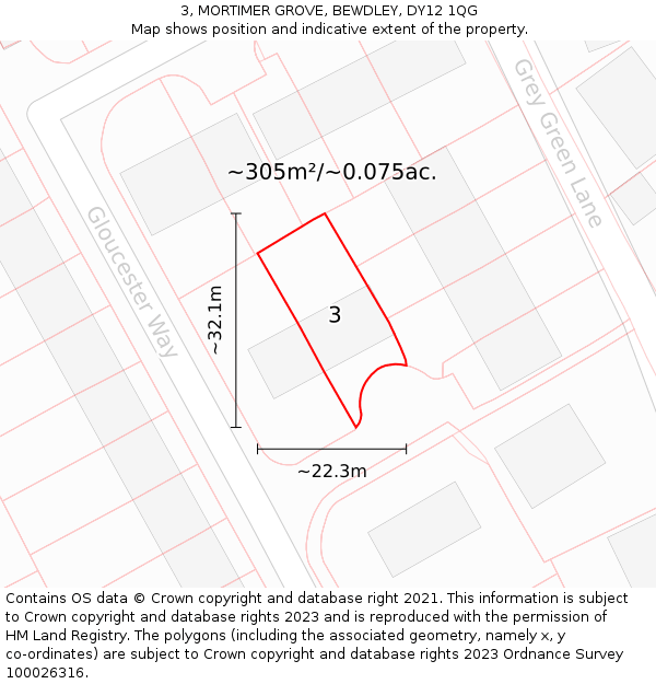 3, MORTIMER GROVE, BEWDLEY, DY12 1QG: Plot and title map