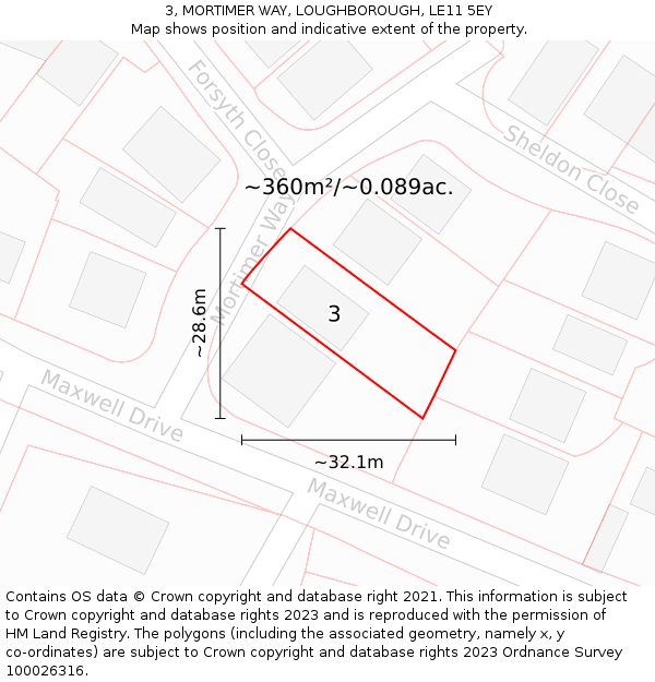 3, MORTIMER WAY, LOUGHBOROUGH, LE11 5EY: Plot and title map