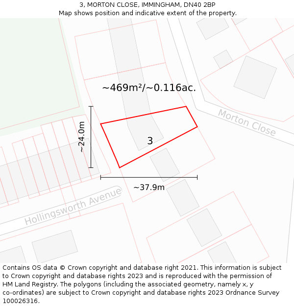 3, MORTON CLOSE, IMMINGHAM, DN40 2BP: Plot and title map