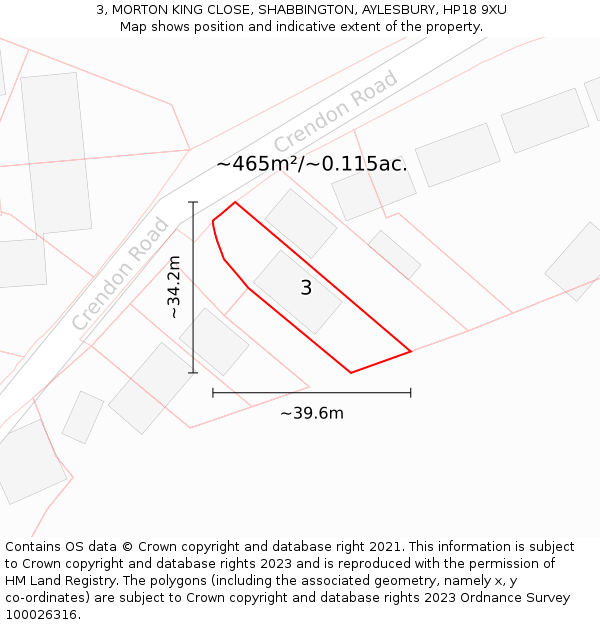 3, MORTON KING CLOSE, SHABBINGTON, AYLESBURY, HP18 9XU: Plot and title map