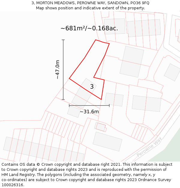 3, MORTON MEADOWS, PEROWNE WAY, SANDOWN, PO36 9FQ: Plot and title map