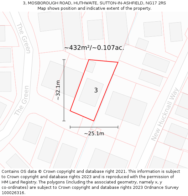 3, MOSBOROUGH ROAD, HUTHWAITE, SUTTON-IN-ASHFIELD, NG17 2RS: Plot and title map