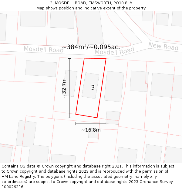 3, MOSDELL ROAD, EMSWORTH, PO10 8LA: Plot and title map