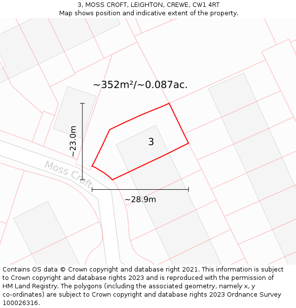 3, MOSS CROFT, LEIGHTON, CREWE, CW1 4RT: Plot and title map