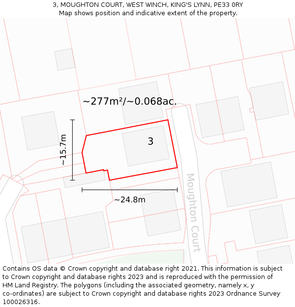 3, MOUGHTON COURT, WEST WINCH, KING'S LYNN, PE33 0RY: Plot and title map