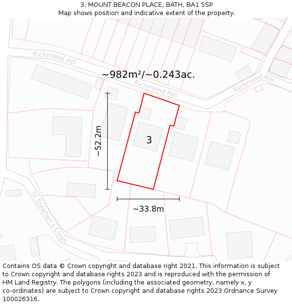 3, MOUNT BEACON PLACE, BATH, BA1 5SP: Plot and title map