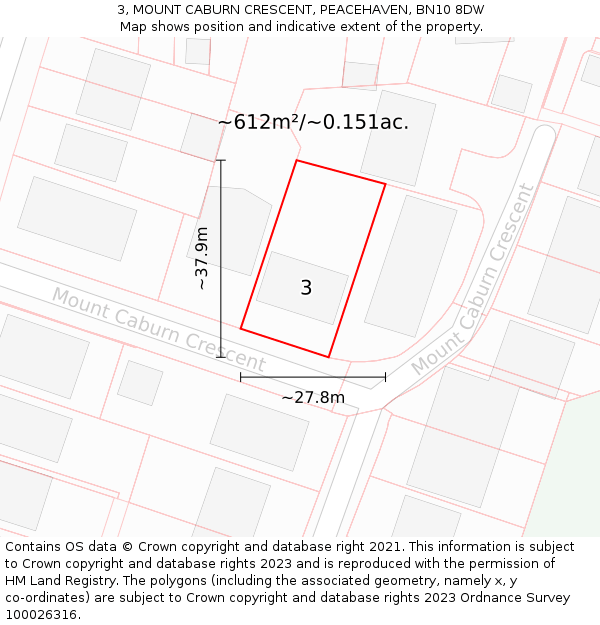 3, MOUNT CABURN CRESCENT, PEACEHAVEN, BN10 8DW: Plot and title map