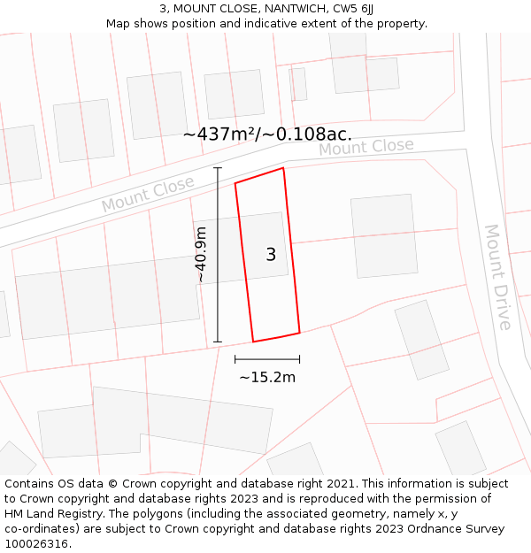 3, MOUNT CLOSE, NANTWICH, CW5 6JJ: Plot and title map
