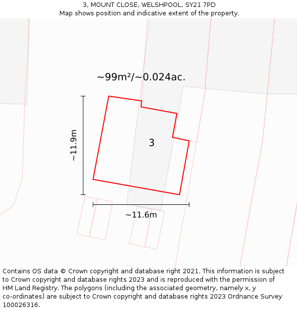 3, MOUNT CLOSE, WELSHPOOL, SY21 7PD: Plot and title map