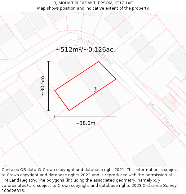 3, MOUNT PLEASANT, EPSOM, KT17 1XG: Plot and title map