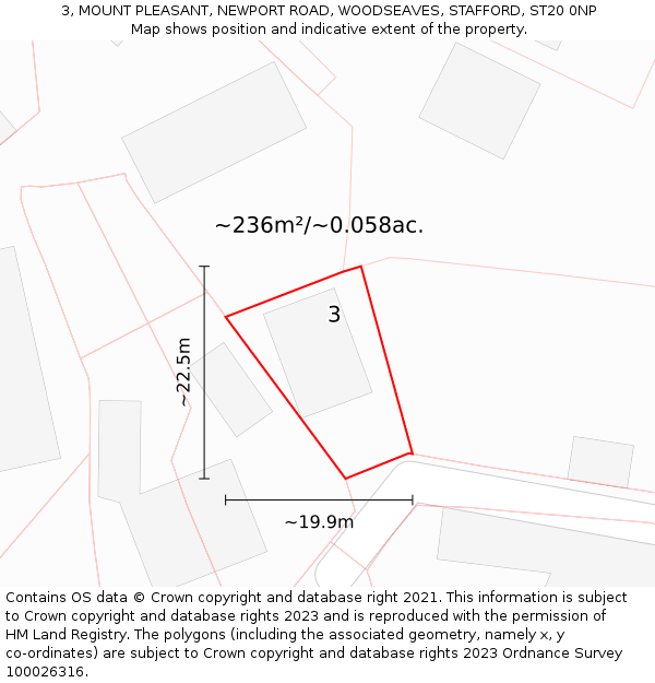 3, MOUNT PLEASANT, NEWPORT ROAD, WOODSEAVES, STAFFORD, ST20 0NP: Plot and title map