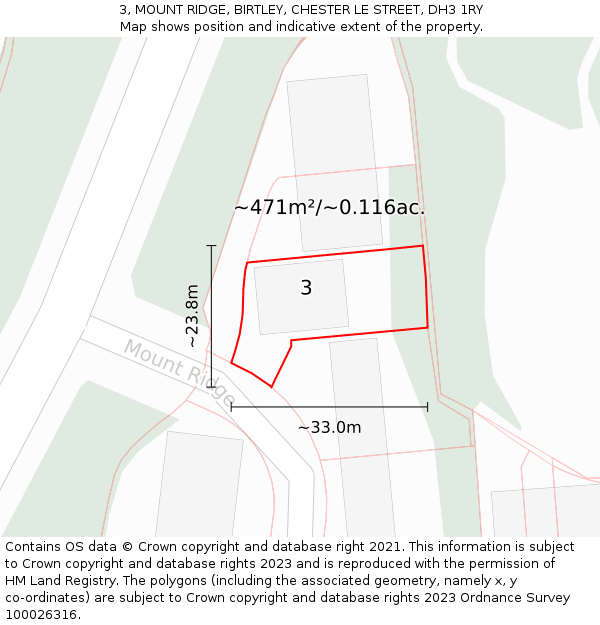 3, MOUNT RIDGE, BIRTLEY, CHESTER LE STREET, DH3 1RY: Plot and title map