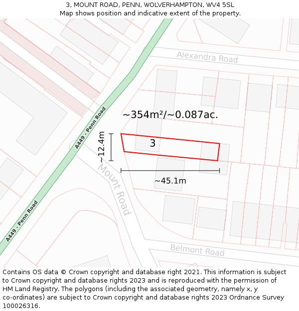 3, MOUNT ROAD, PENN, WOLVERHAMPTON, WV4 5SL: Plot and title map