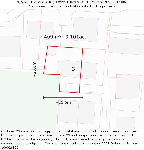 3, MOUNT ZION COURT, BROWN BIRKS STREET, TODMORDEN, OL14 8PG: Plot and title map