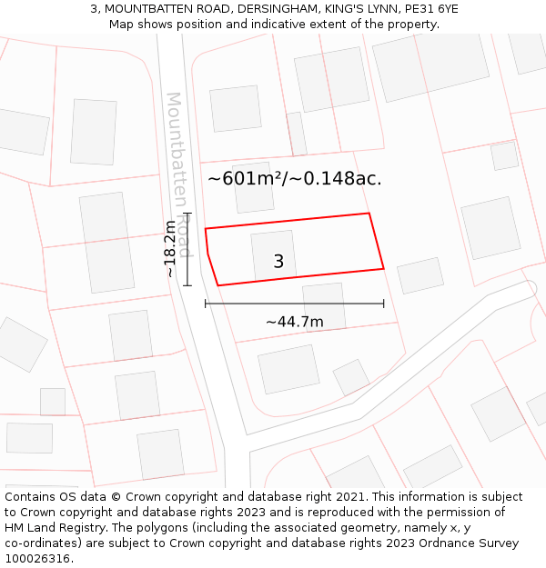 3, MOUNTBATTEN ROAD, DERSINGHAM, KING'S LYNN, PE31 6YE: Plot and title map