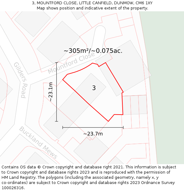 3, MOUNTFORD CLOSE, LITTLE CANFIELD, DUNMOW, CM6 1XY: Plot and title map