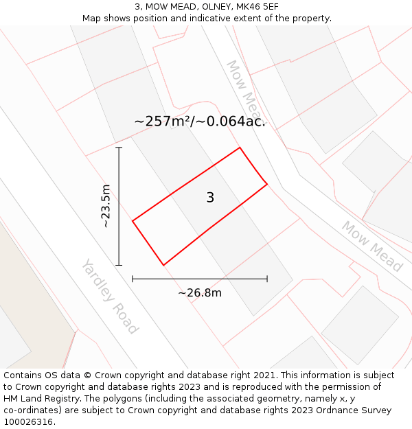 3, MOW MEAD, OLNEY, MK46 5EF: Plot and title map