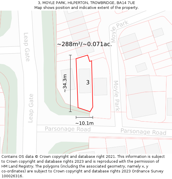 3, MOYLE PARK, HILPERTON, TROWBRIDGE, BA14 7UE: Plot and title map