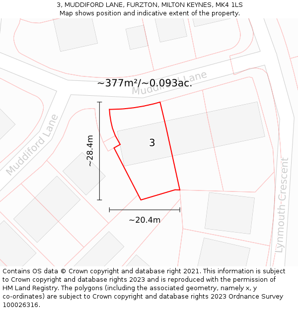 3, MUDDIFORD LANE, FURZTON, MILTON KEYNES, MK4 1LS: Plot and title map