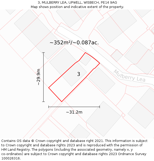 3, MULBERRY LEA, UPWELL, WISBECH, PE14 9AG: Plot and title map