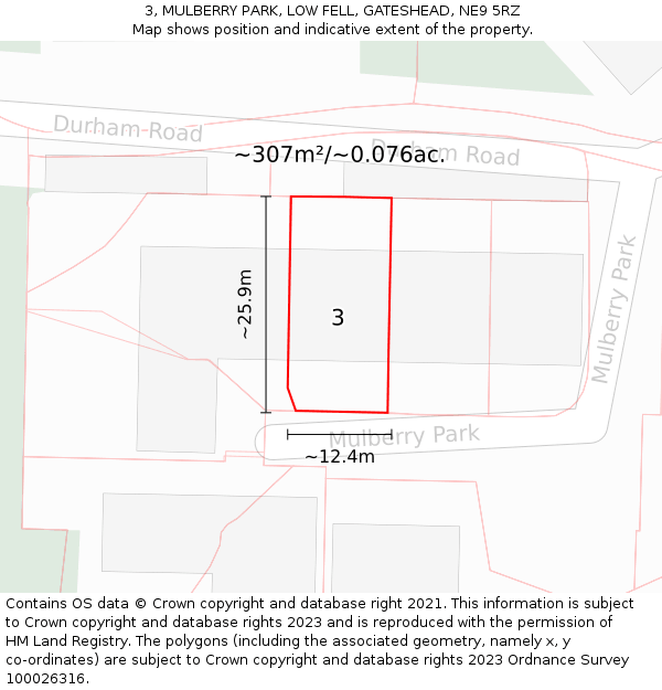 3, MULBERRY PARK, LOW FELL, GATESHEAD, NE9 5RZ: Plot and title map