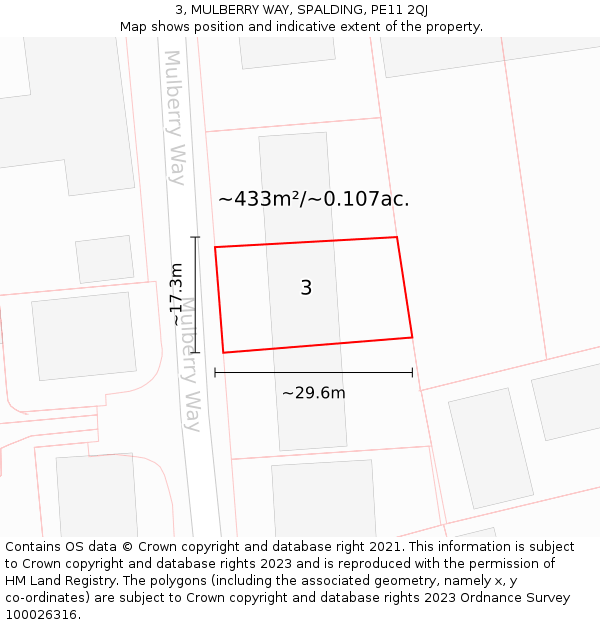 3, MULBERRY WAY, SPALDING, PE11 2QJ: Plot and title map