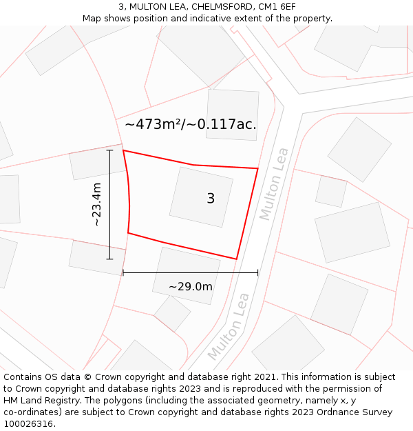 3, MULTON LEA, CHELMSFORD, CM1 6EF: Plot and title map