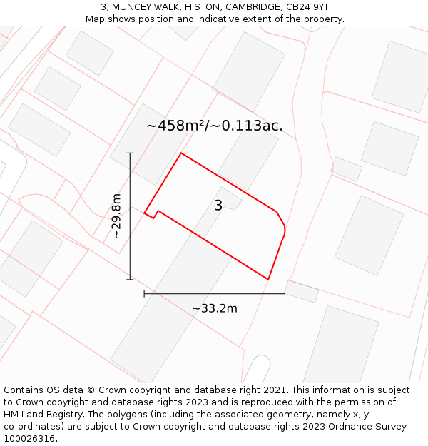 3, MUNCEY WALK, HISTON, CAMBRIDGE, CB24 9YT: Plot and title map