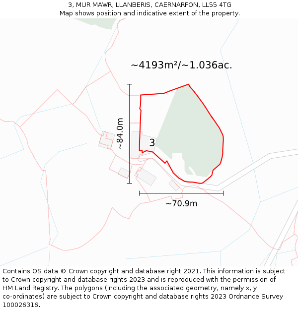 3, MUR MAWR, LLANBERIS, CAERNARFON, LL55 4TG: Plot and title map