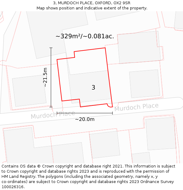 3, MURDOCH PLACE, OXFORD, OX2 9SR: Plot and title map