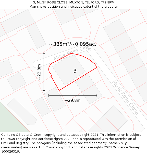 3, MUSK ROSE CLOSE, MUXTON, TELFORD, TF2 8RW: Plot and title map