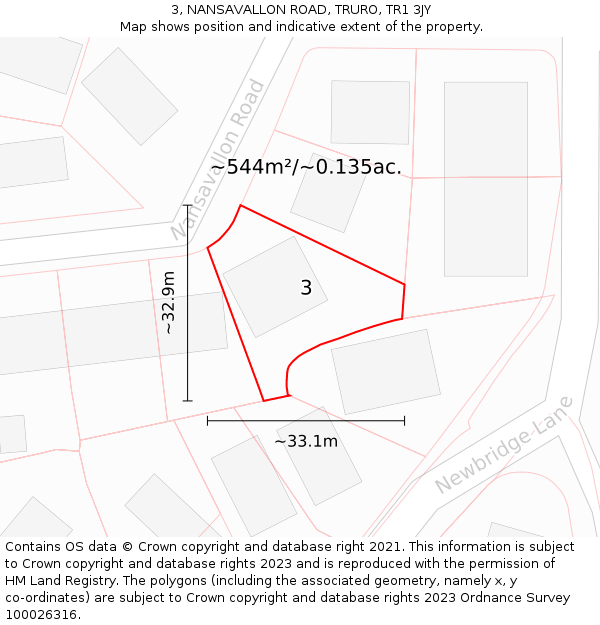 3, NANSAVALLON ROAD, TRURO, TR1 3JY: Plot and title map