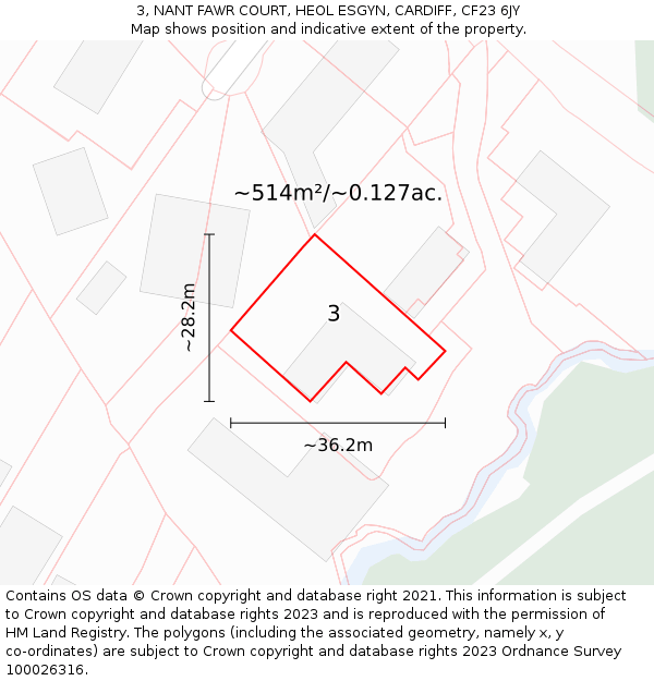 3, NANT FAWR COURT, HEOL ESGYN, CARDIFF, CF23 6JY: Plot and title map