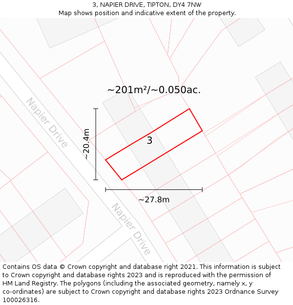 3, NAPIER DRIVE, TIPTON, DY4 7NW: Plot and title map