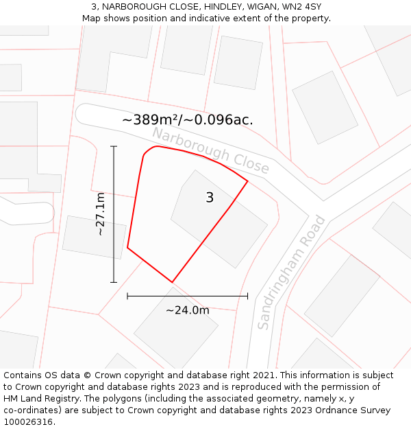 3, NARBOROUGH CLOSE, HINDLEY, WIGAN, WN2 4SY: Plot and title map