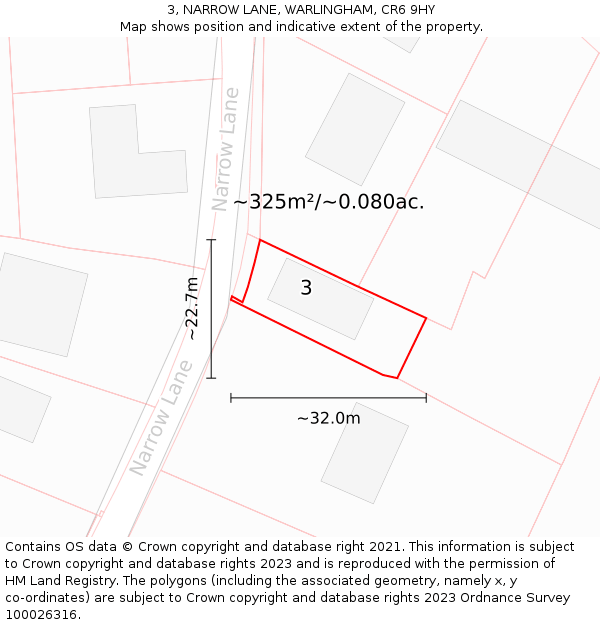 3, NARROW LANE, WARLINGHAM, CR6 9HY: Plot and title map