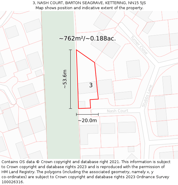 3, NASH COURT, BARTON SEAGRAVE, KETTERING, NN15 5JS: Plot and title map
