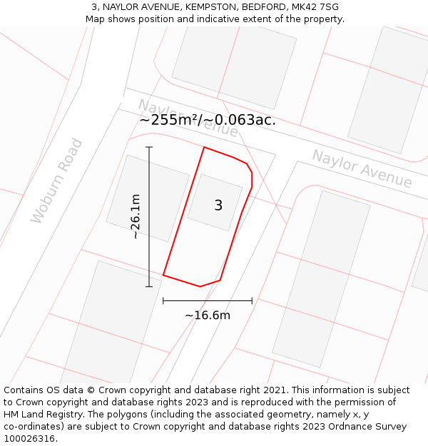 3, NAYLOR AVENUE, KEMPSTON, BEDFORD, MK42 7SG: Plot and title map