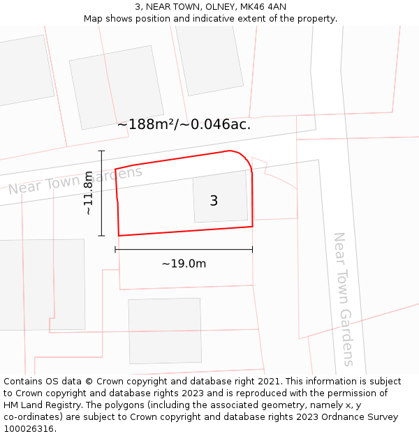 3, NEAR TOWN, OLNEY, MK46 4AN: Plot and title map