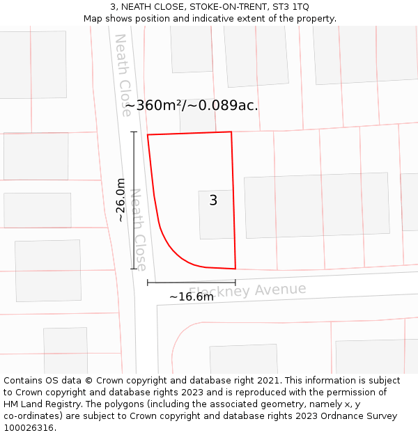 3, NEATH CLOSE, STOKE-ON-TRENT, ST3 1TQ: Plot and title map