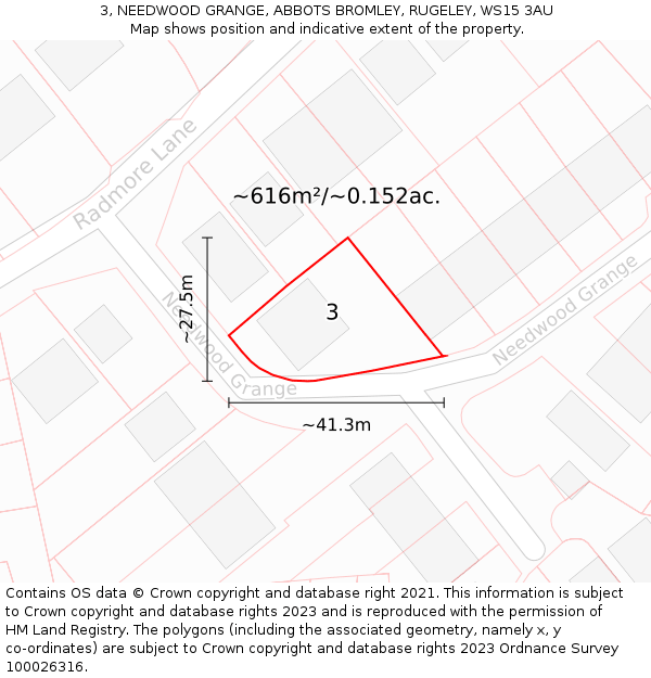 3, NEEDWOOD GRANGE, ABBOTS BROMLEY, RUGELEY, WS15 3AU: Plot and title map