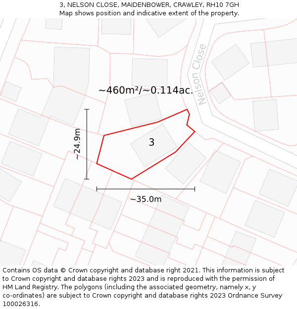 3, NELSON CLOSE, MAIDENBOWER, CRAWLEY, RH10 7GH: Plot and title map