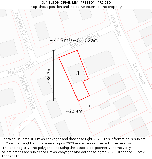 3, NELSON DRIVE, LEA, PRESTON, PR2 1TQ: Plot and title map