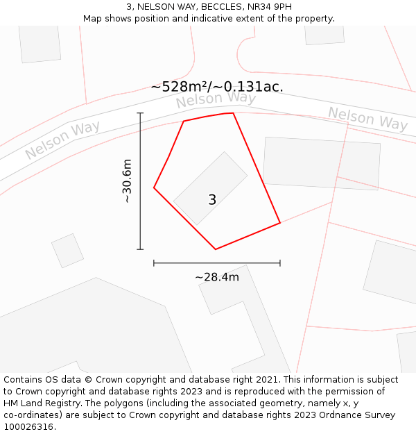 3, NELSON WAY, BECCLES, NR34 9PH: Plot and title map