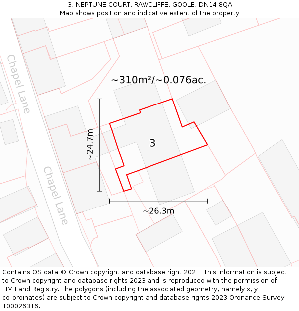 3, NEPTUNE COURT, RAWCLIFFE, GOOLE, DN14 8QA: Plot and title map